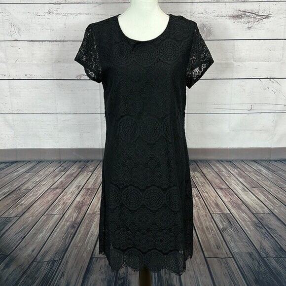 Laundry Shelli Segal Dress Womens 10 Black Lace Lined Crochet Capsule Classic - Picture 1 of 12